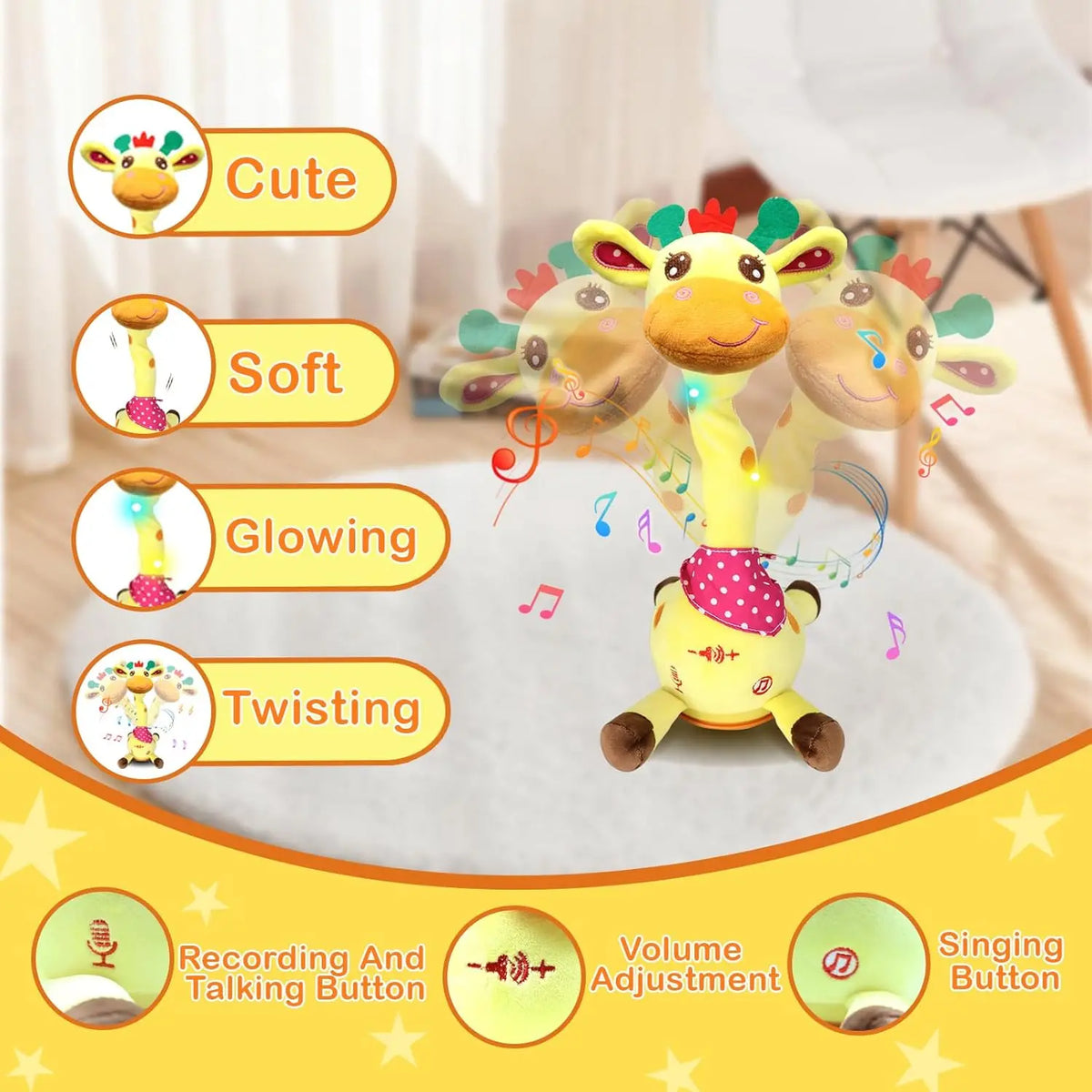 Talking Dancing Giraffe Baby Toys 3-18 Months, Singing Recording Repeats What You Say with Glowing Light, Funny Gift Toddlers 1-3 Year Old, Boys Girls Tummy Time Toys New Model