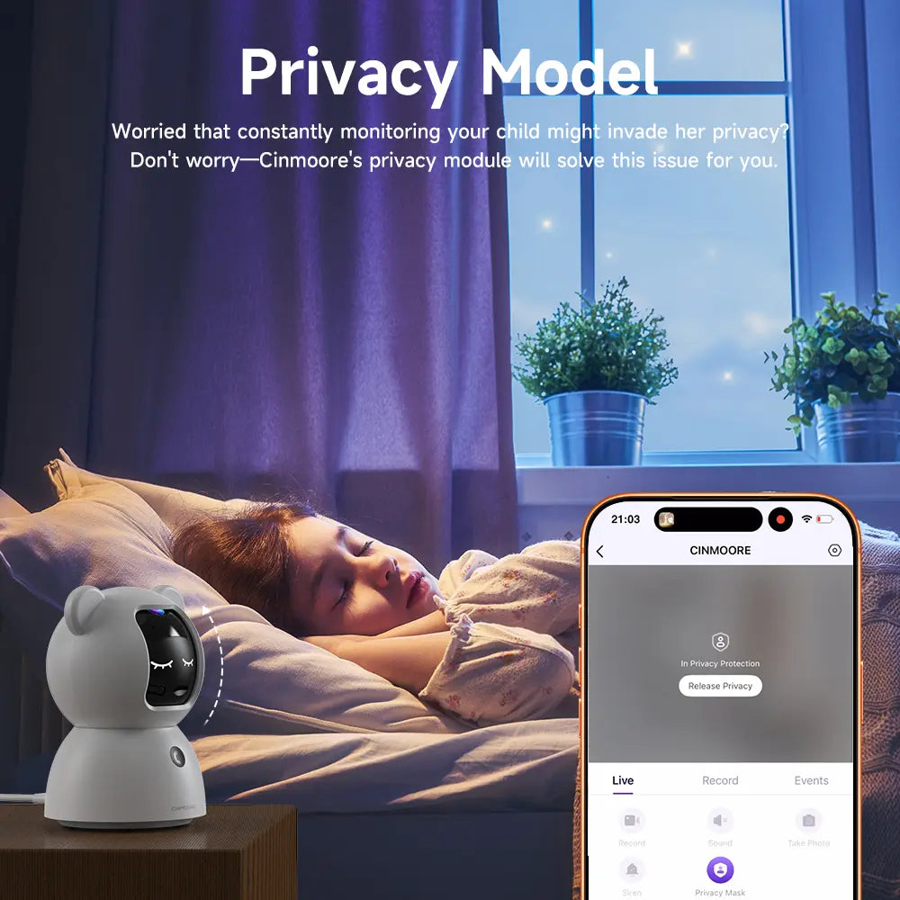 CINMOORE 2.5 Megapixel Indoor Wifi Security Camera C2LU - 360° Pan-110° Vertical Tilt, AI Motion Detection, 2-Way Audio, Night Vision, Baby Crying Alert, Microsd Slot, Smart Home Gadgets for Home Security Monitoring Recording