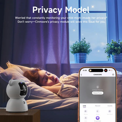 CINMOORE 2.5 Megapixel Indoor Wifi Security Camera C2LU - 360° Pan-110° Vertical Tilt, AI Motion Detection, 2-Way Audio, Night Vision, Baby Crying Alert, Microsd Slot, Smart Home Gadgets for Home Security Monitoring Recording