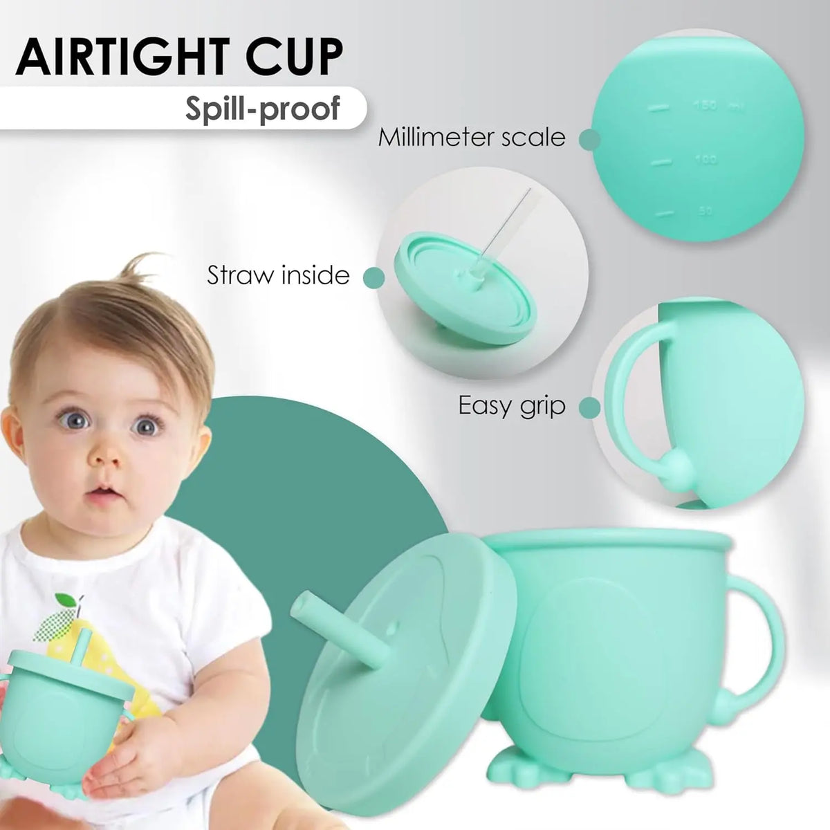 Silicone Baby Feeding Set - Baby Led Weaning Supplies - Baby Spoons, Suction Bowl - Plate - Baby Utensils - Silicone Feeding Set for Baby First Foods, Infant Eating - 8Pcs - Green