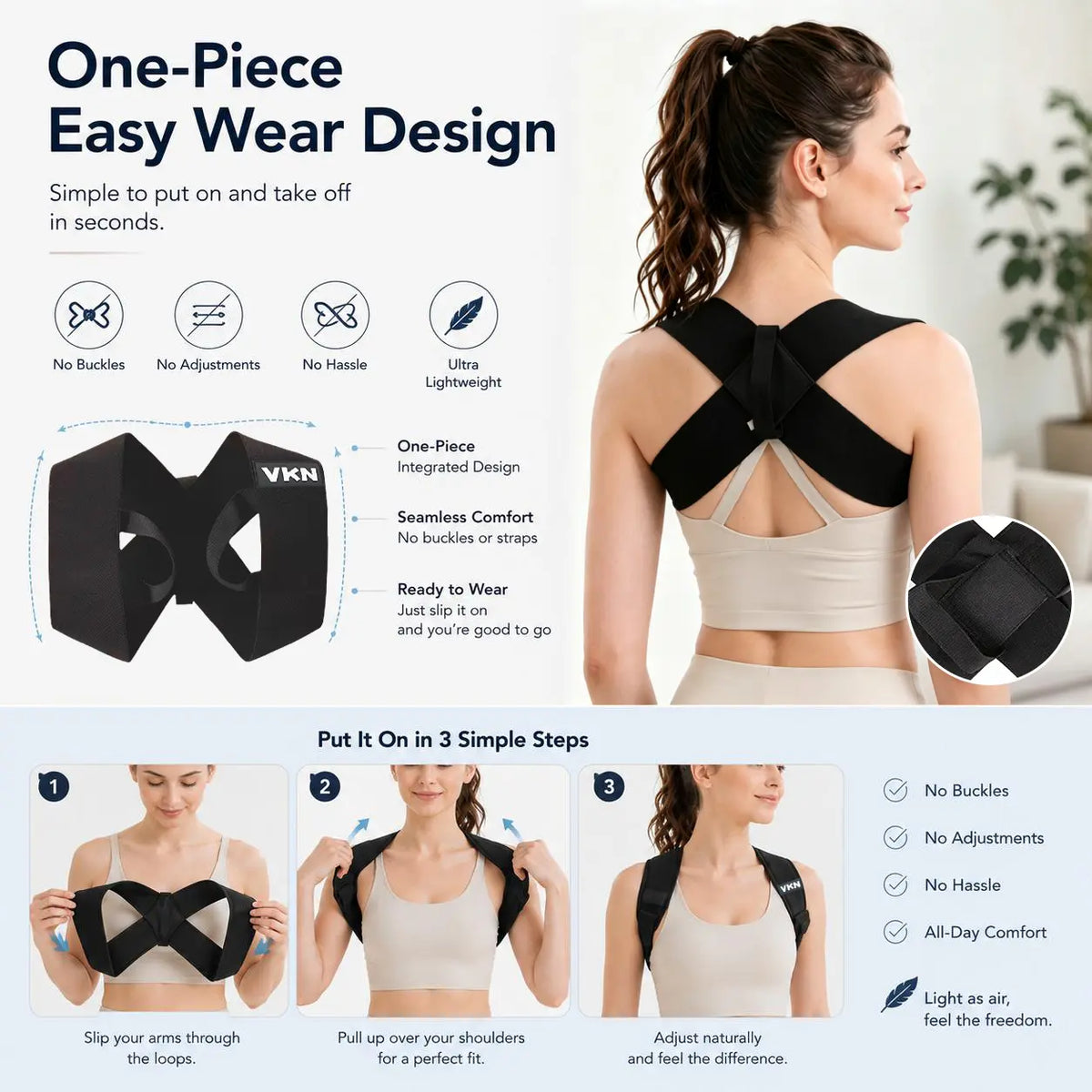 VKN Shoulder Straps - Posture Support Straps for Men & Women – Elastic Back Support, Straight Back Support, Use at Home or in Office (S-XXL)
