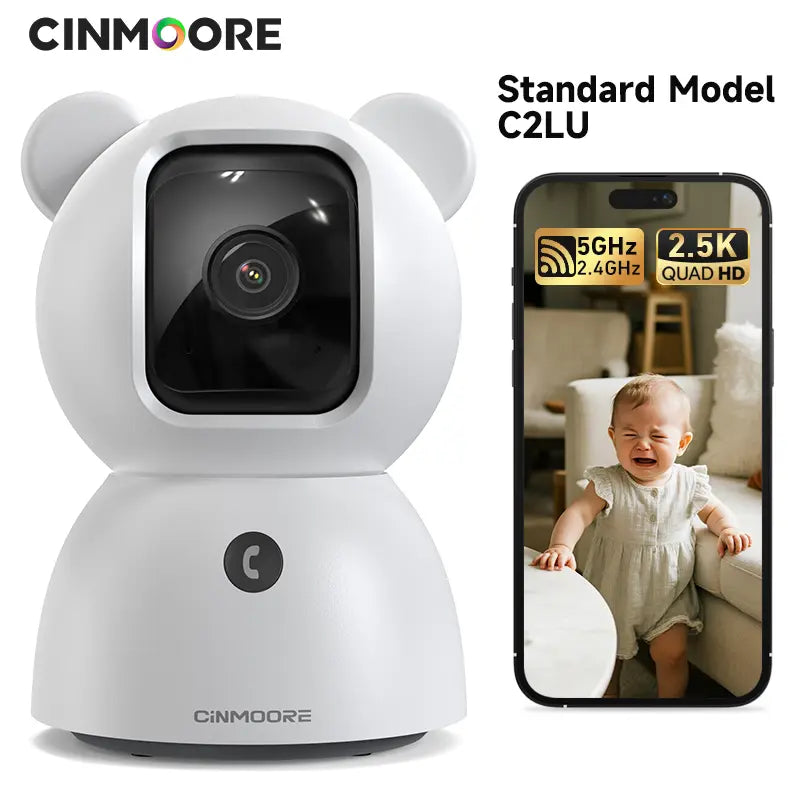 CINMOORE 2.5 Megapixel Indoor Wifi Security Camera C2LU - 360° Pan-110° Vertical Tilt, AI Motion Detection, 2-Way Audio, Night Vision, Baby Crying Alert, Microsd Slot, Smart Home Gadgets for Home Security Monitoring Recording