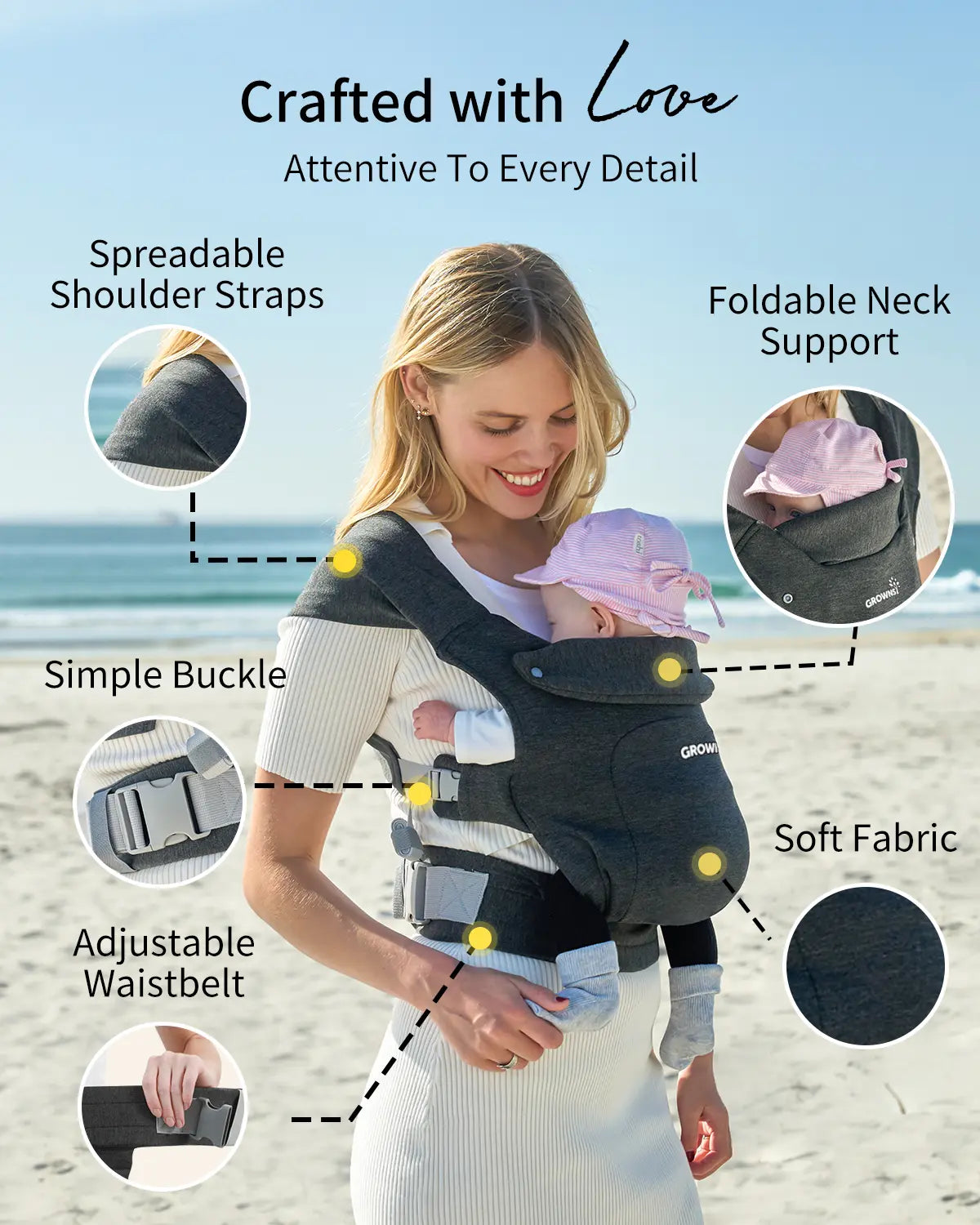 Grownsy Baby Carrier, Cozy Baby Wraps Carrier, Ergonomic Baby Carrier Newborn to Toddler with Head Support./019