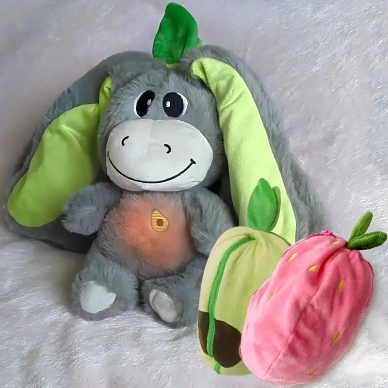 Baby Strawberry Donkey Plush Toy Stuffed Creative into Fruit Transform Breathing Donkey Sleeping Doll 30Cm for Kid Birthday Gift