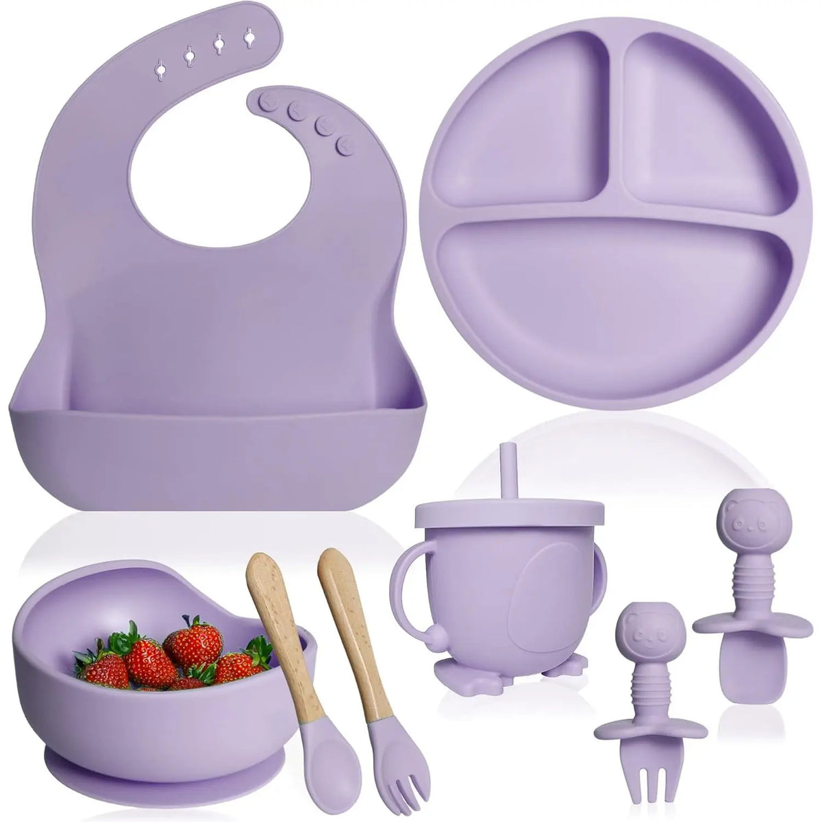 Silicone Baby Feeding Set - Baby Led Weaning Supplies - Baby Spoons, Suction Bowl - Plate - Baby Utensils - Silicone Feeding Set for Baby First Foods, Infant Eating - 8Pcs - Green