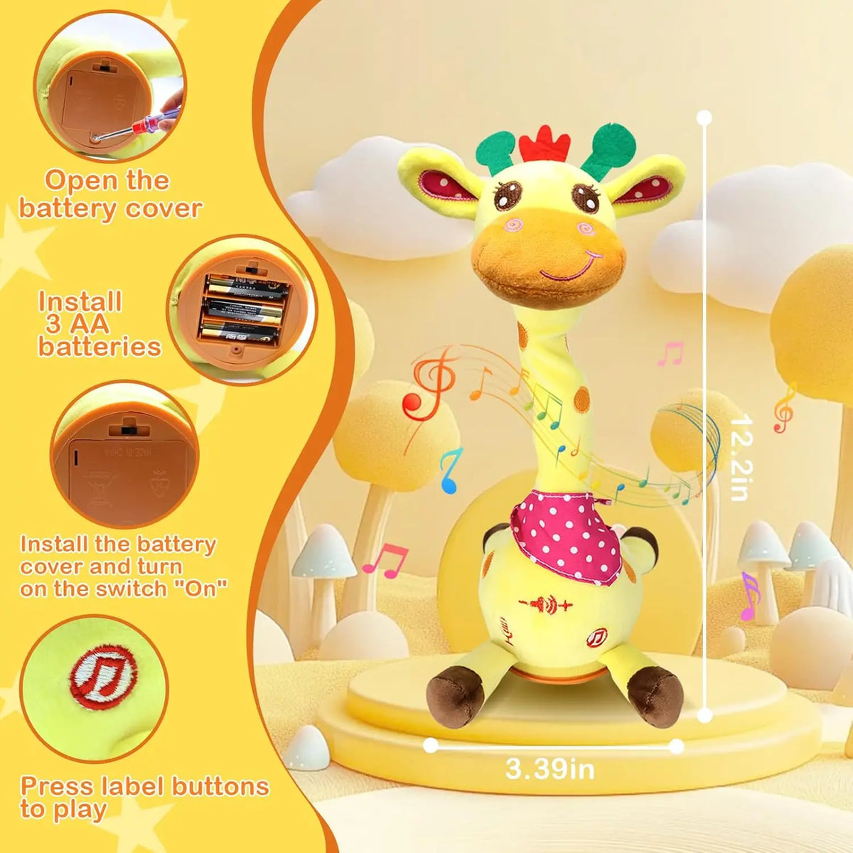 Talking Dancing Giraffe Baby Toys 3-18 Months, Singing Recording Repeats What You Say with Glowing Light, Funny Gift Toddlers 1-3 Year Old, Boys Girls Tummy Time Toys New Model