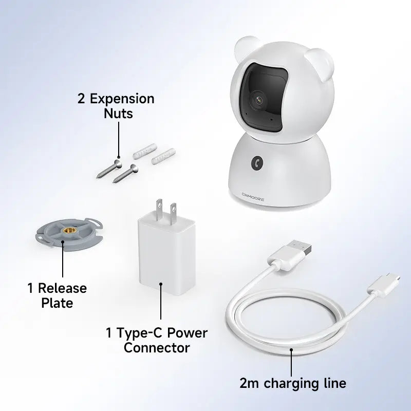 CINMOORE 2.5 Megapixel Indoor Wifi Security Camera C2LU - 360° Pan-110° Vertical Tilt, AI Motion Detection, 2-Way Audio, Night Vision, Baby Crying Alert, Microsd Slot, Smart Home Gadgets for Home Security Monitoring Recording