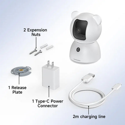 CINMOORE 2.5 Megapixel Indoor Wifi Security Camera C2LU - 360° Pan-110° Vertical Tilt, AI Motion Detection, 2-Way Audio, Night Vision, Baby Crying Alert, Microsd Slot, Smart Home Gadgets for Home Security Monitoring Recording