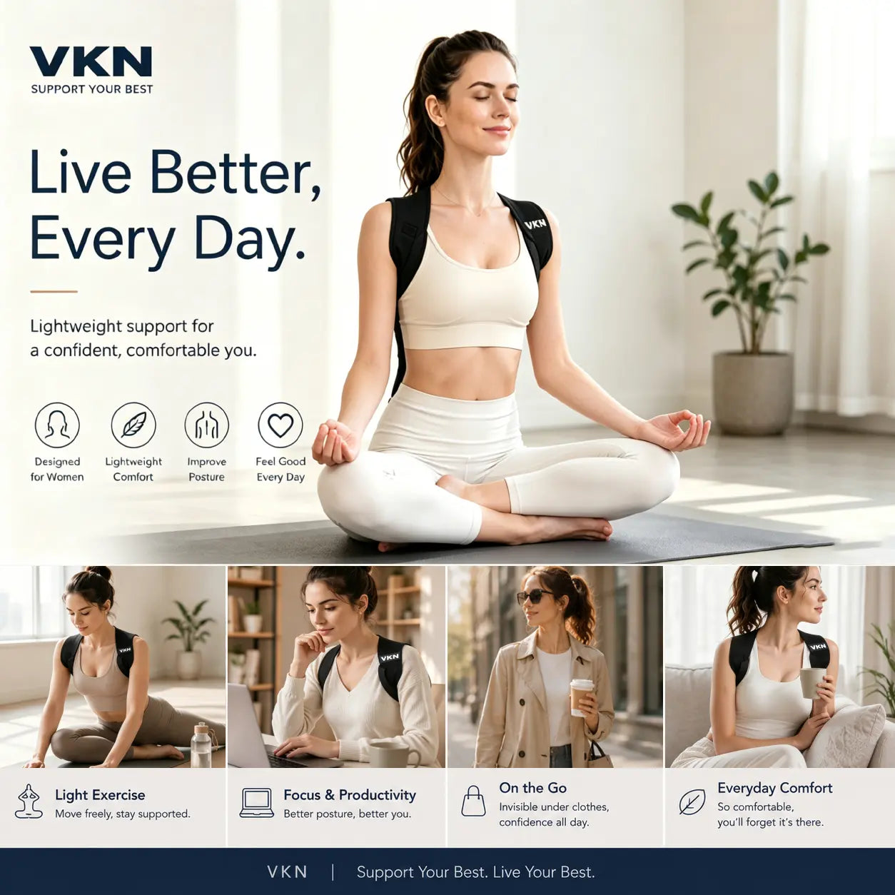 VKN Shoulder Straps - Posture Support Straps for Men & Women – Elastic Back Support, Straight Back Support, Use at Home or in Office (S-XXL)