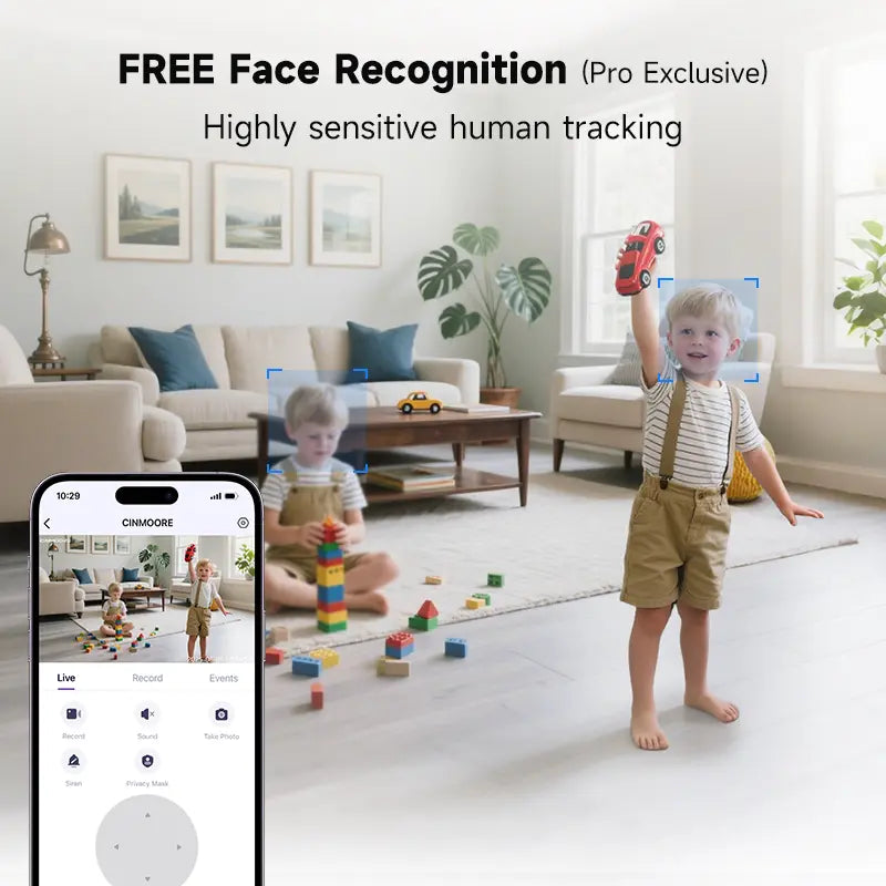 CINMOORE 2.5 Megapixel Indoor Wifi Security Camera C2LU - 360° Pan-110° Vertical Tilt, AI Motion Detection, 2-Way Audio, Night Vision, Baby Crying Alert, Microsd Slot, Smart Home Gadgets for Home Security Monitoring Recording