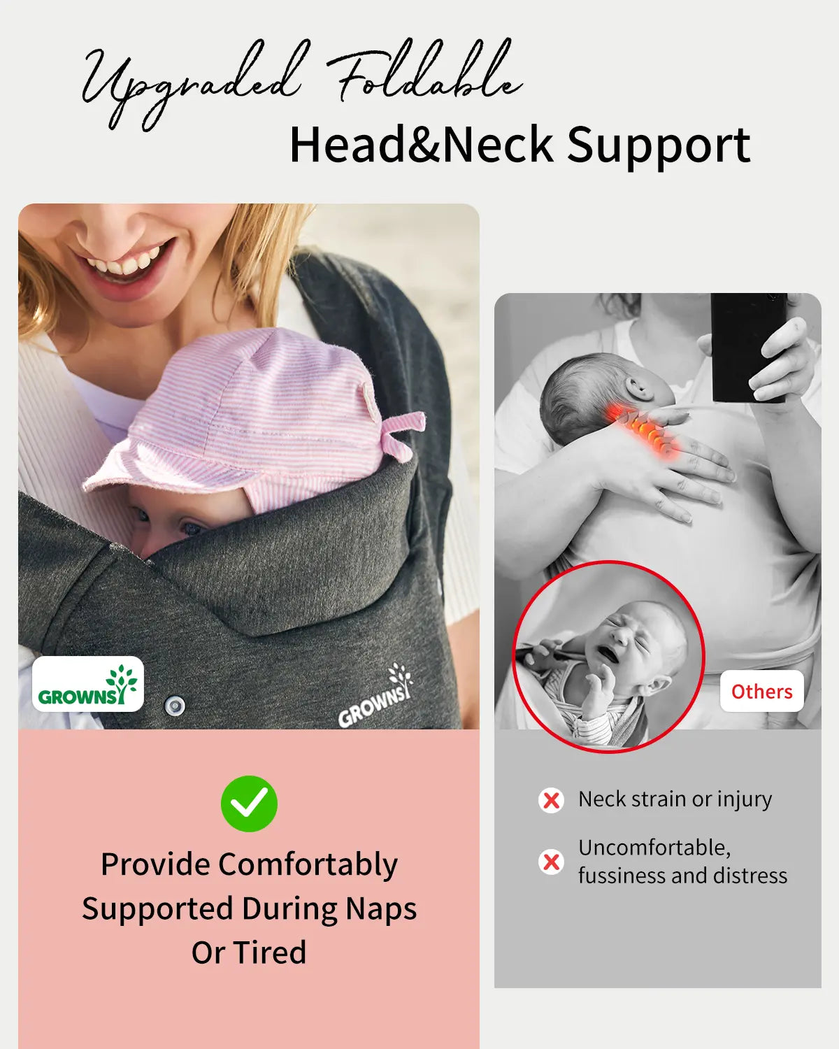 Grownsy Baby Carrier, Cozy Baby Wraps Carrier, Ergonomic Baby Carrier Newborn to Toddler with Head Support./019