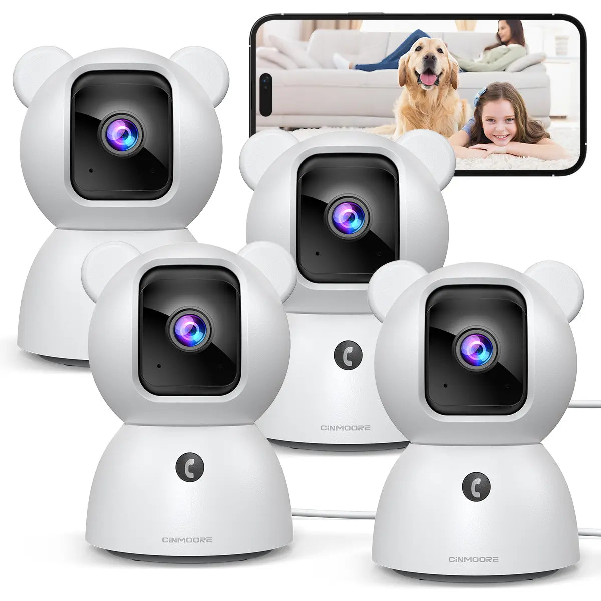 CINMOORE 2.5 Megapixel Indoor Wifi Security Camera C2LU - 360° Pan-110° Vertical Tilt, AI Motion Detection, 2-Way Audio, Night Vision, Baby Crying Alert, Microsd Slot, Smart Home Gadgets for Home Security Monitoring Recording